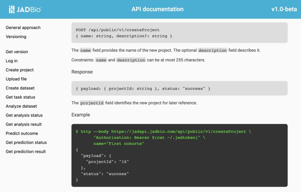 JADBio REST API